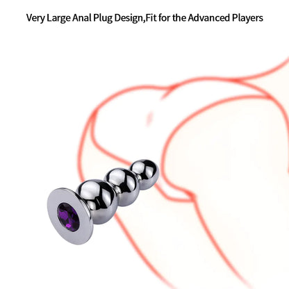 Metal Large Beaded Anal Plug for Adults, Sex Toy